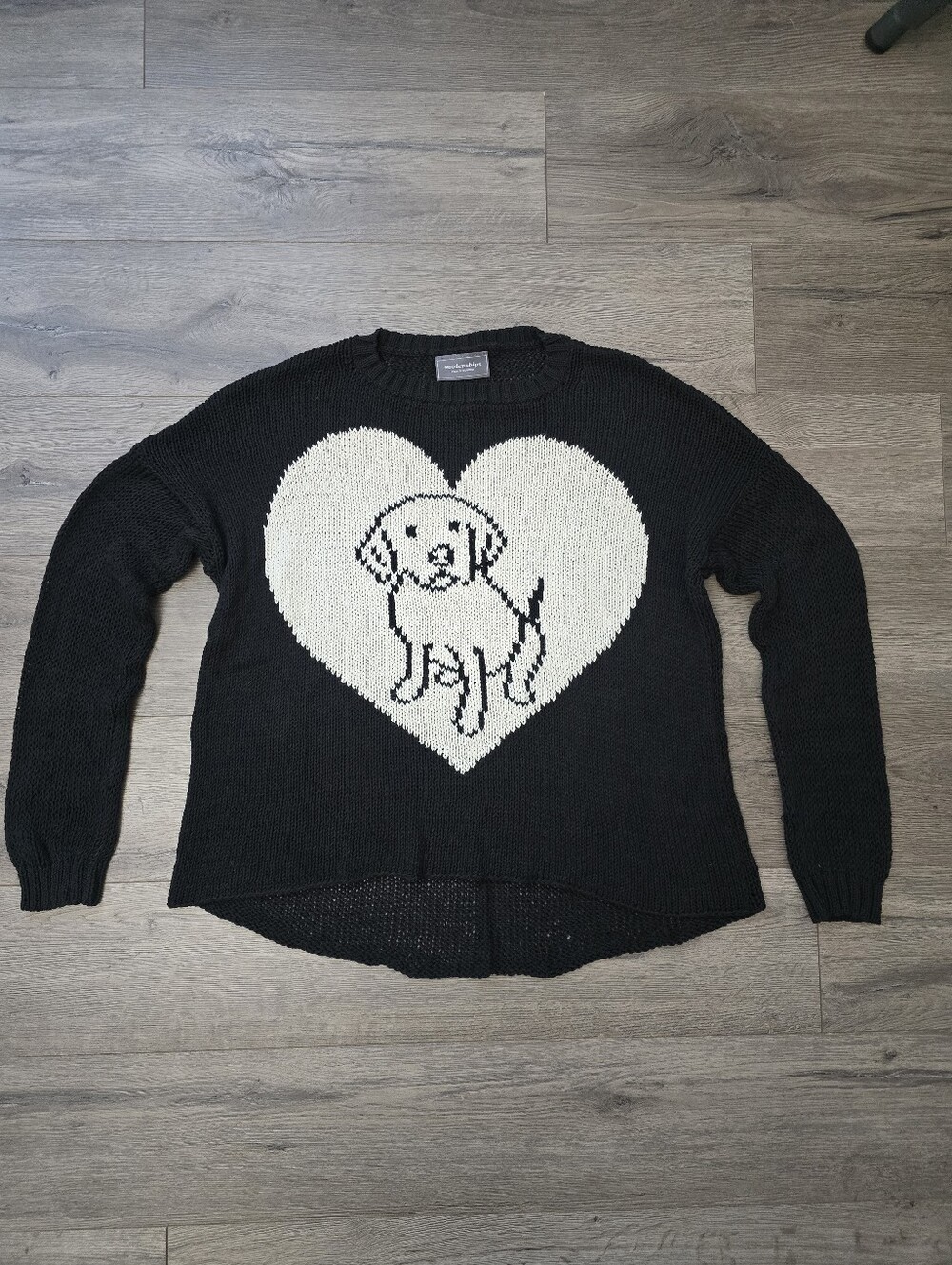 Wooden Ships Puppy Dog Knit Sweater Black White Size S/M Loose Fit Lightweight